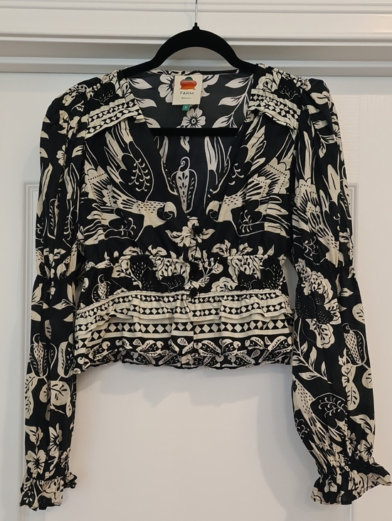 FARM Rio Tops - FARM Rio Black & Cream Floral Parrot Blouse